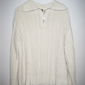 H&M Cream Cable-Knit Half-Zip Turtleneck Sweater